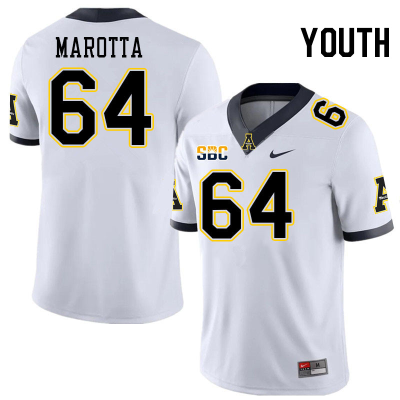 Youth #64 Michael Marotta Appalachian State Mountaineers College Football Jerseys Stitched-White